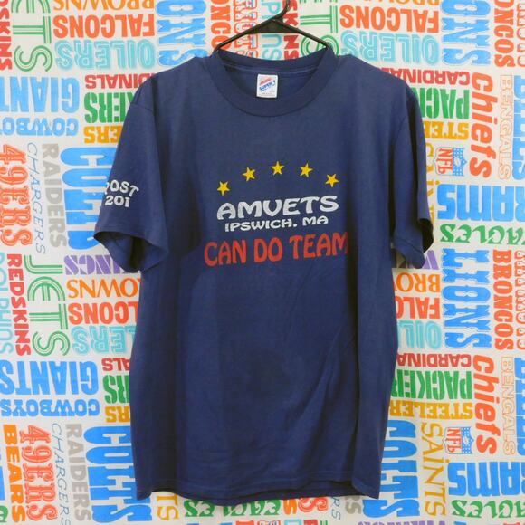 Vintage 90s AMVETS Ipswich MA Can Do Team T Shirt Size L - Picture 1 of 5